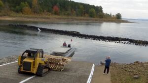 loading-skidoo crates-fish-structures-greers-ferry-lake-walleye-club